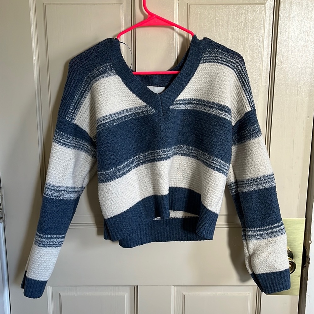 Blue and White Cropped Sweater